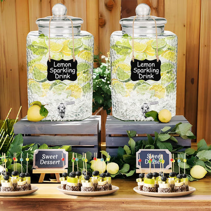 FULJOOY 2 Pack 4.6 Gallon Glass Water Dispenser with Lids Stainless Steel Spigot Hammered Clear Drink Beverage Dispenser Water Jug Container for Lemonade Water Juice Iced Tea Party Wedding Kitchen
