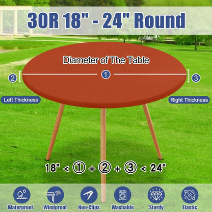 Moosfor Round Spandex Tablecloth, Elastic Fitted Waterproof Tablecloths for 18"-24" Tables, Stretch Washable Picnic Table Cover for Camping, Dining, Indoor and Outdoor, Rust