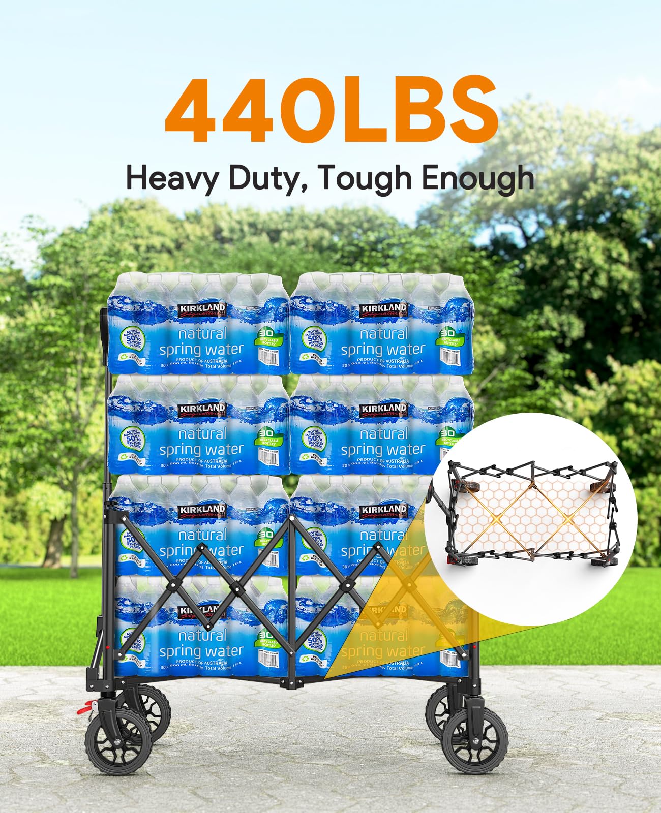 Raynesys Collapsible Foldable Wagons, 440lbs Capacity Wagons Carts Foldable with All-Terrain Wheels, Heavy Duty Utility Wagon Carts with Brakes for Camping, Sports, Shopping, Grocery, Black