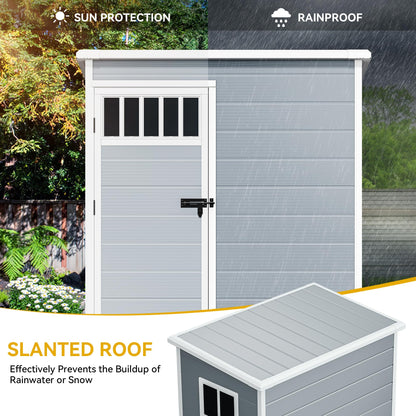 DWVO Outdoor Storage Shed, All-Weather Resin Plastic Storage Shed with Windows, Slanted Roof, Raised Floor, Capacity for Garden Tools & Equipment, Ideal for Backyard & Garden (Gray, 5X3FT)