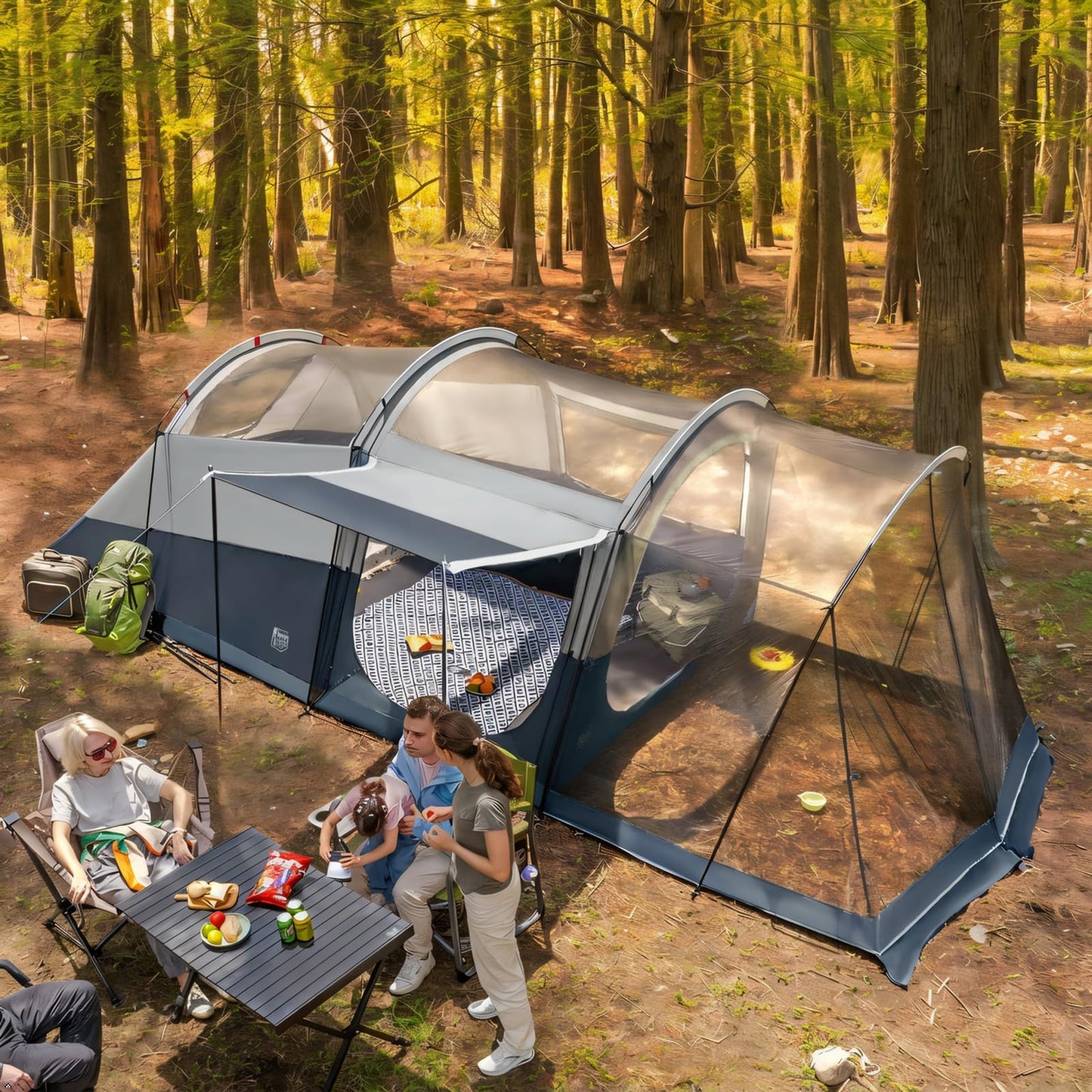 TIMBER RIDGE 8 Person Family Camping Tent with Screen Room, Double Layer Waterproof Weather Resistant Big Tunnel Tent with Rainfly Carry Bag, Large Family Tent for Outdoor Party 20ft x 8ft x 76in