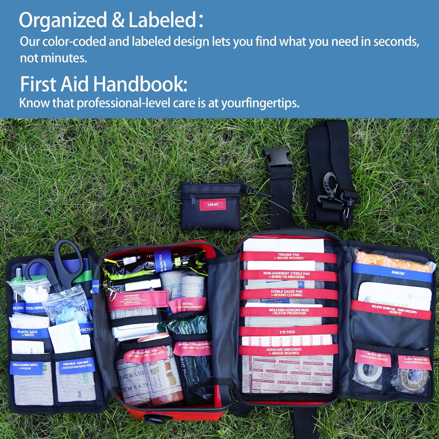 Besst Survivor Waterproof First Aid Kit -Complete Trauma Gear With Labeled Storage, MOLLE System&CPR Kit, Practical Medical Kit For Boating, Marine, Camping, Hurricane, Vehicle And Household Emergency