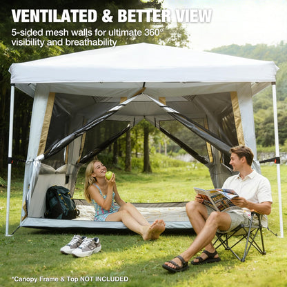 REDCAMP Canopy Camping Tent for Pop Up Canopy, Inner Tent with Mesh Window, Converts Straight Leg 10ft Canopy into Camping Shelter, Fits 4-6 Person, Khaki White(Frame/Shelter NOT Included)