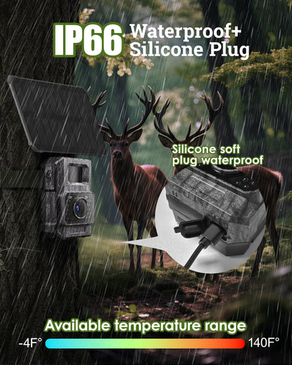 MAXDONE Solar Trail Camera WiFi Bluetooth 2 Pack - 4K 64MP Game Camera with Night Vision Motion Activated, Deer Camera with Built-in Battery Rechargeable Power, Trail Cam Wildlife Cameras IP66