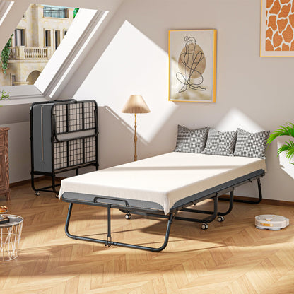 INTERGREAT Folding Bed with Mattress, Roll Away Beds with Mattress for Adults, Single Cot Foldable Rollaway Beds, 75" x 31" Portable Bed for Easy Storage, Strong Frame for Guest Room, Small Apartment