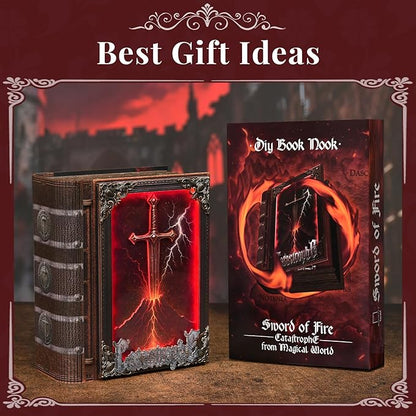Book Nook Kit - DIY Miniature House Kit for Adults Teens Dollhouse Magic Booknook Tiny House Bookshelf Decor Gifts for Family Friends (Sword of Fire)