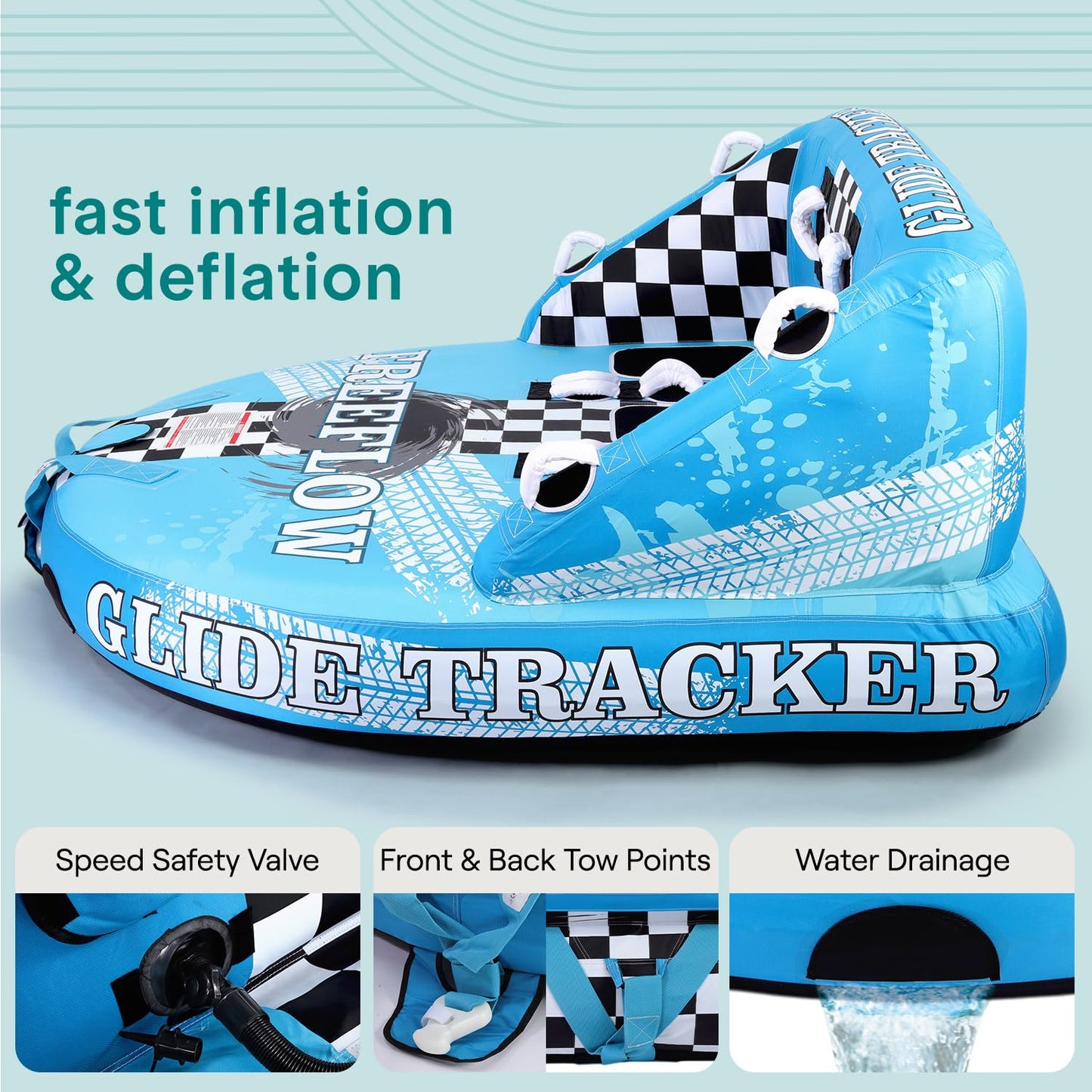 SereneLife 3-Person Inflatable Towable Booster Tube - Heavy-Duty Water Tube Boating Float Tow Raft, Watersports Inflatable Pull Boats/Tubes/Towables w/Foam Seats, PVC Bladder, Handles
