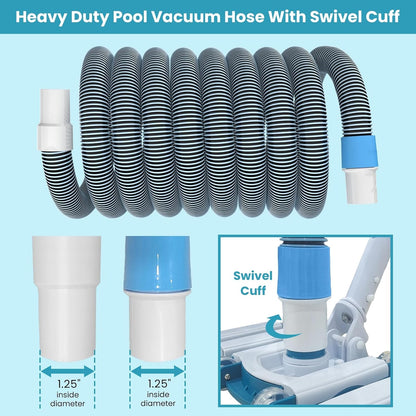 POOLWHALE Swimming Pool Vacuum Hose - 1.5-Inch x 30-Feet with Weighted Handle & Wheels for Easy Use