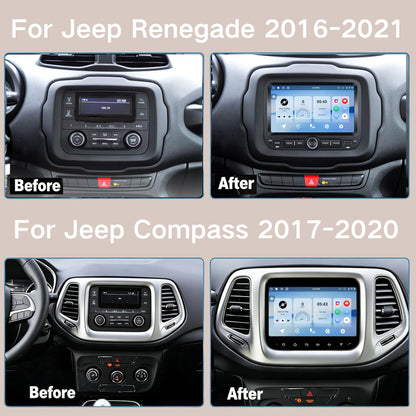 [4+128G] Hikity Android 15 Car Stereo for Jeep Renegade 2016-2021/Jeep Compass 2017-2020, 7'' in-Cell Touchscreen Radio Wireless Carplay Android Auto WiFi/BT/Mirror Link GPS SWC FM/EQ Backup Cam+Mic