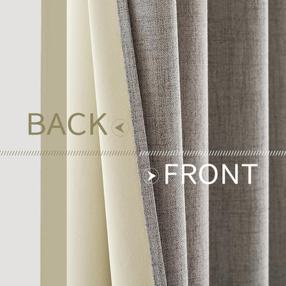 MIULEE 100% Blackout Linen Textured Curtains - Thermal Insulated Warm Taupe | 52 x 96 Inch (2 Panels)
