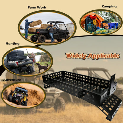 TOPOWN UTV Overbed Cargo Rack with Adjustable Mounting Brackets Accommodate Bed Rail Widths from 39.7”-56.3”(Inside Width), Molle Panel Sides UTV Bed Racks with Tool Clamps and Gas Can Mount
