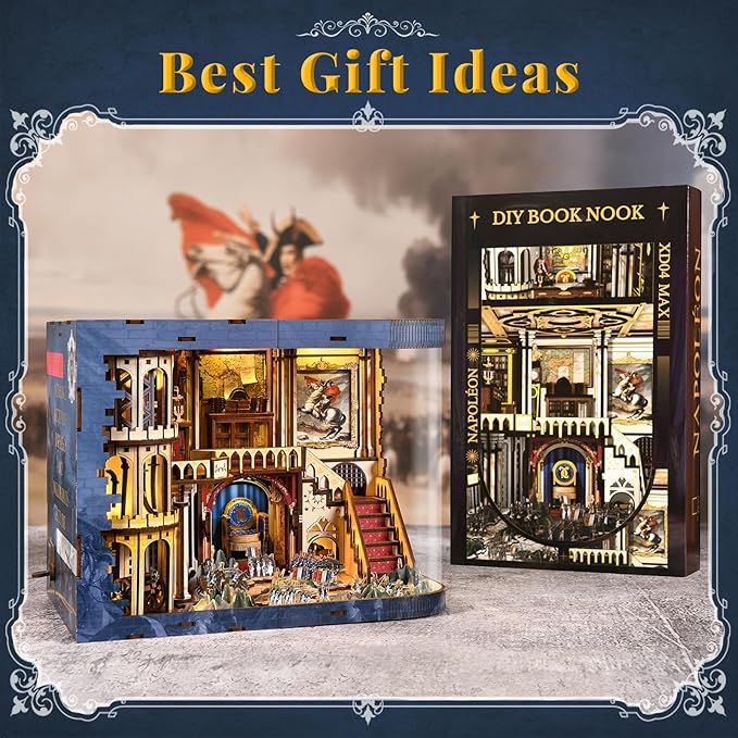 Book Nook Kit DIY Miniature Dollhouse Booknook Kit for Adults and Teens 3D Wooden Puzzle Booknook Tiny House Bookshelf Decor Gifts for Family Friens (Napoleon)