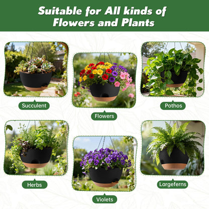 WUCEIAUU 13-inch Oversized Hanging Planter Set of Two,Planters for Indoor and Outdoor Plants.Place Plant pots Across Diverse Settings Including windowsills,Living Room,and Gardens.Black-Brown