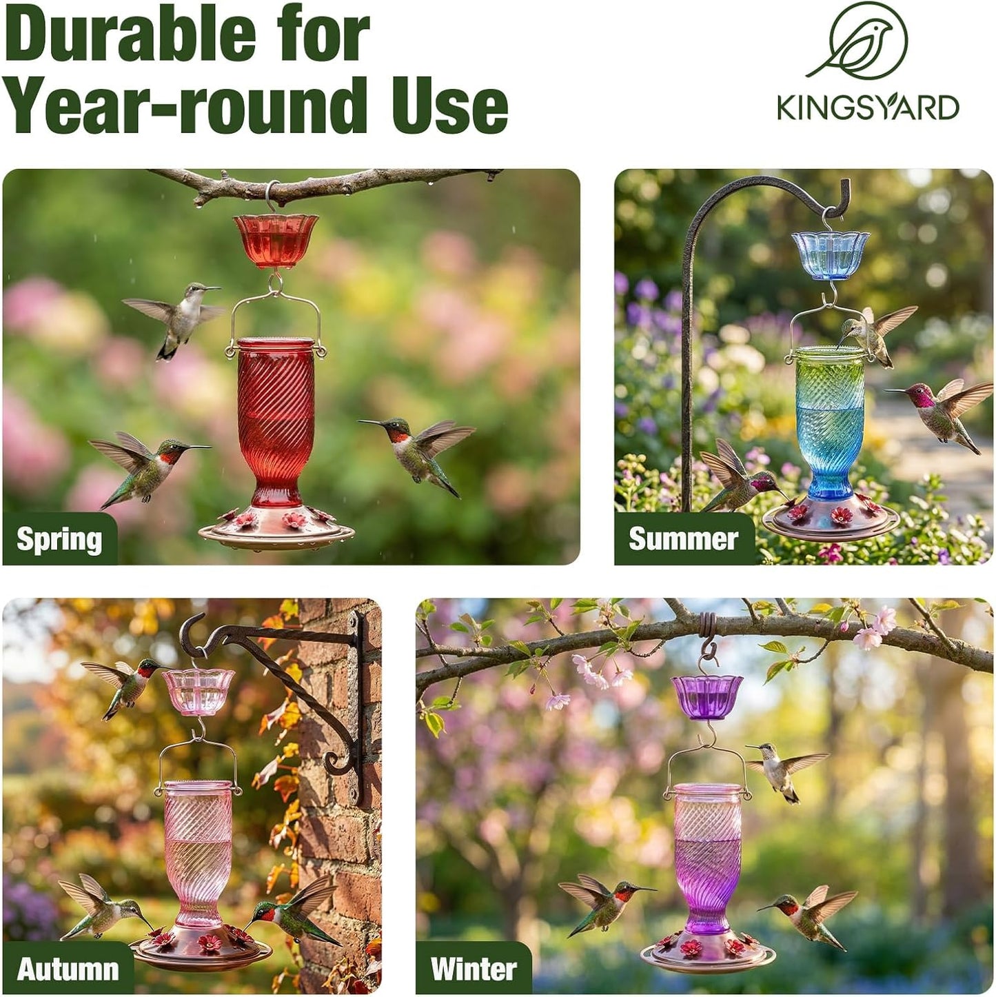 Kingsyard Hummingbird Feeder - 24 oz Outdoor Nectar Feeder with 6 Ports & Ant Moat | Easy Clean Purple