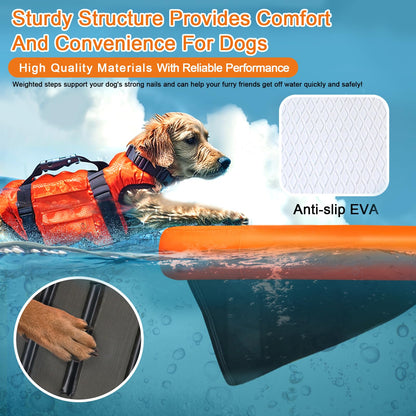 VOFiTNY Inflatable Dog Pool Ramp Portable Floating Ladder for Dogs, Puppy Docks, and Water Plank for Inground Pools and Lakes (4ft x 3.3ft x 4in, Orange)