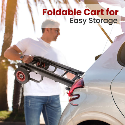 Pyle Compact Folding Adjustable Equipment Dolly - Heavy Duty Multi‑Function Convertible Cart Hand Truck/Platform Cart with Wheels - Expandable Up to 25.24" to 40.24" - 200LBS MAX Load Capacity