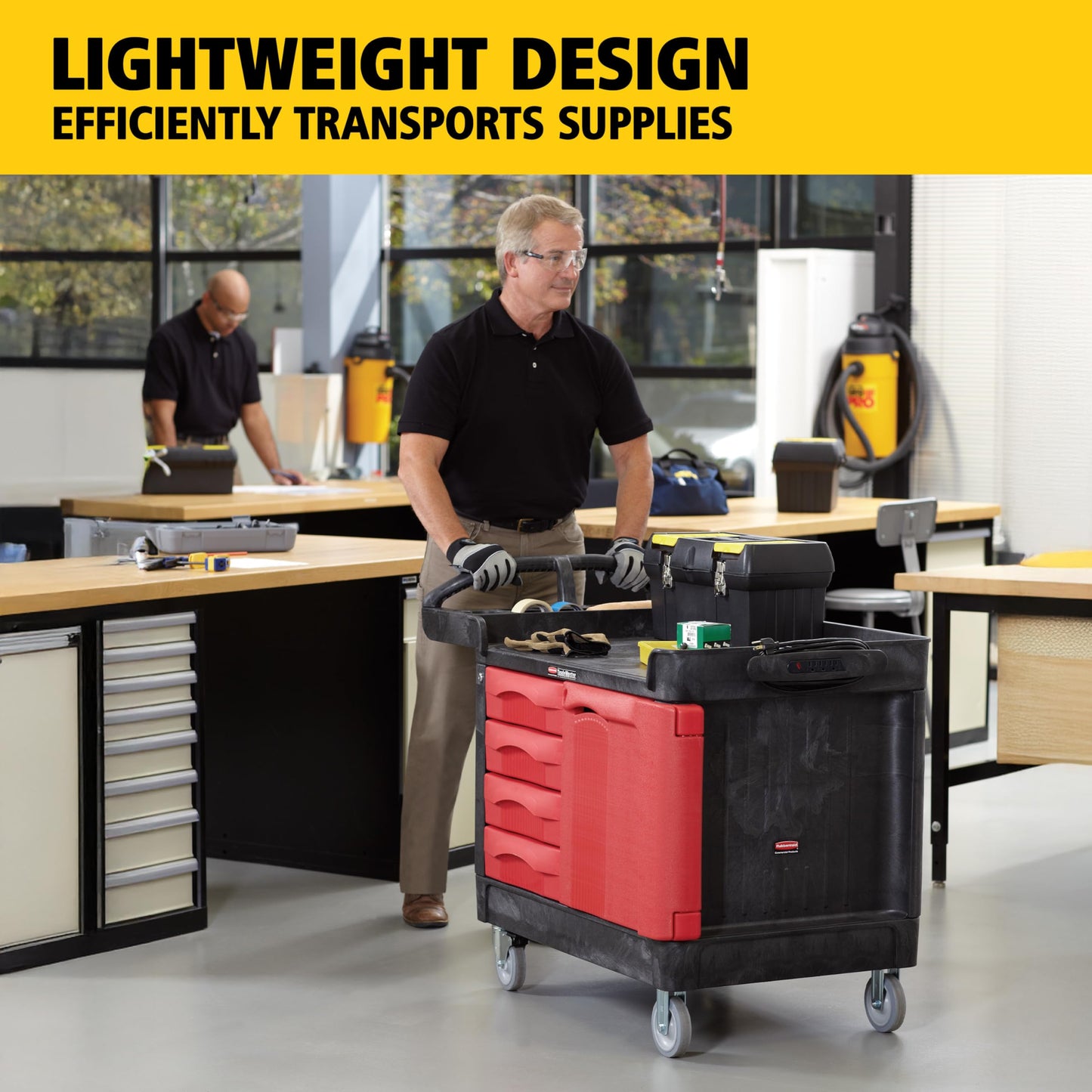 Rubbermaid Commercial Products TradeMaster Tool Storage Utility Cart, 4 Drawers + Cabinet, Small, 750 lb. Capacity, Black, for Warehouse/Garage/Cleaning/Maintenance