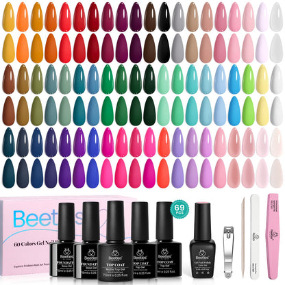 Beetles Halloween Gel Nail Polish - 39 Pcs Jelly Nail Set Glitter Changing Nail Polish Kit Treasure Box Collection with 3Pcs Base Matte and Glossy Top Soak Off Nails