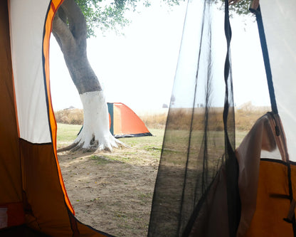 KTT Extra Large Tent 12 Person(A),Family Cabin Tents,2 Rooms,3 Doors and 3 Windows with Mesh,Straight Wall,Waterproof,Double Layer,Big Tent for Outdoor,Picnic,Camping,Family Gathering(Brown)