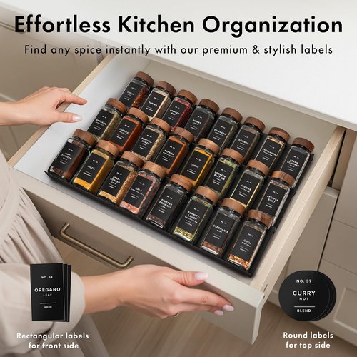 EDELHAUS® Square Spice Jars - Acacia Wooden Lid, Shaker Insert & 240 Labels | Pack of 24, 4.3 in × 1.8 in