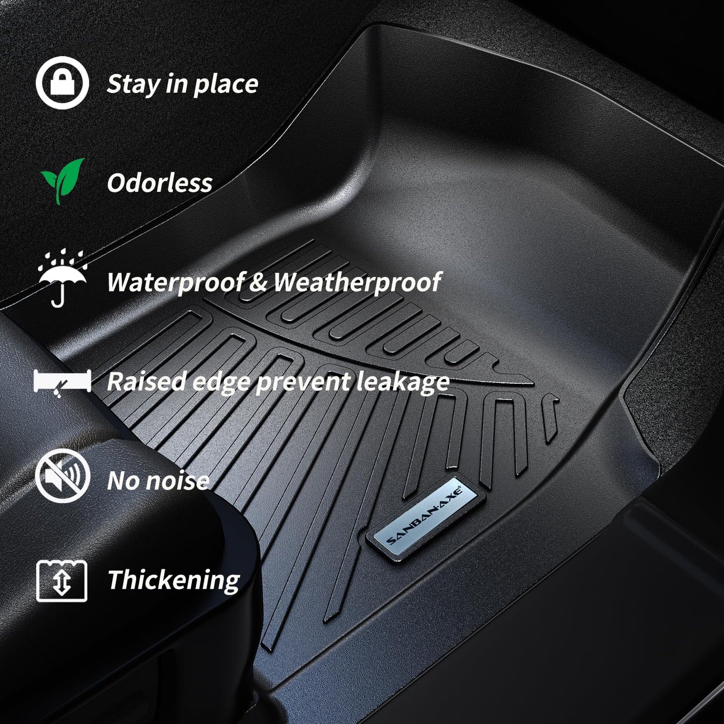 SANBAN-AXE Floor Mats & Trunk mat for 2018-2024 Ford Expedition MAX (Only Fit 8 Seats) (2 Row Bench Seat),TPE All Weather Protection 3 Rows Car Floor Liners with Cargo Liners Accessories
