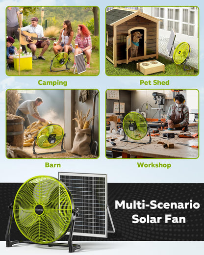 ZIZIWIN 18" Solar Fan, 35W Solar Powered Cordless Greenhouse Fan with Rechargeable Battrey, Portable, 360° Tilt, 8~60H Runtime, for Outdoor Camping Gazebo Chicken Coop Patio Travel Shed Barn