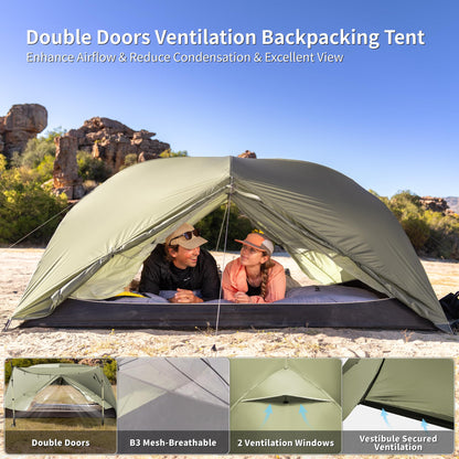 Naturehike Mongar Pro 1/2/3 Person Backpacking Tent,Waterproof Nylon Easy Setup Lightweight Camping Tent
