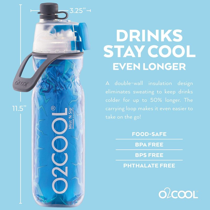 O2COOL Arctic Squeeze Mist 'N Sip Insulated Bottle w/Silicone Spout Cover And Locking Misting Function - 20 oz, Crackle Blue