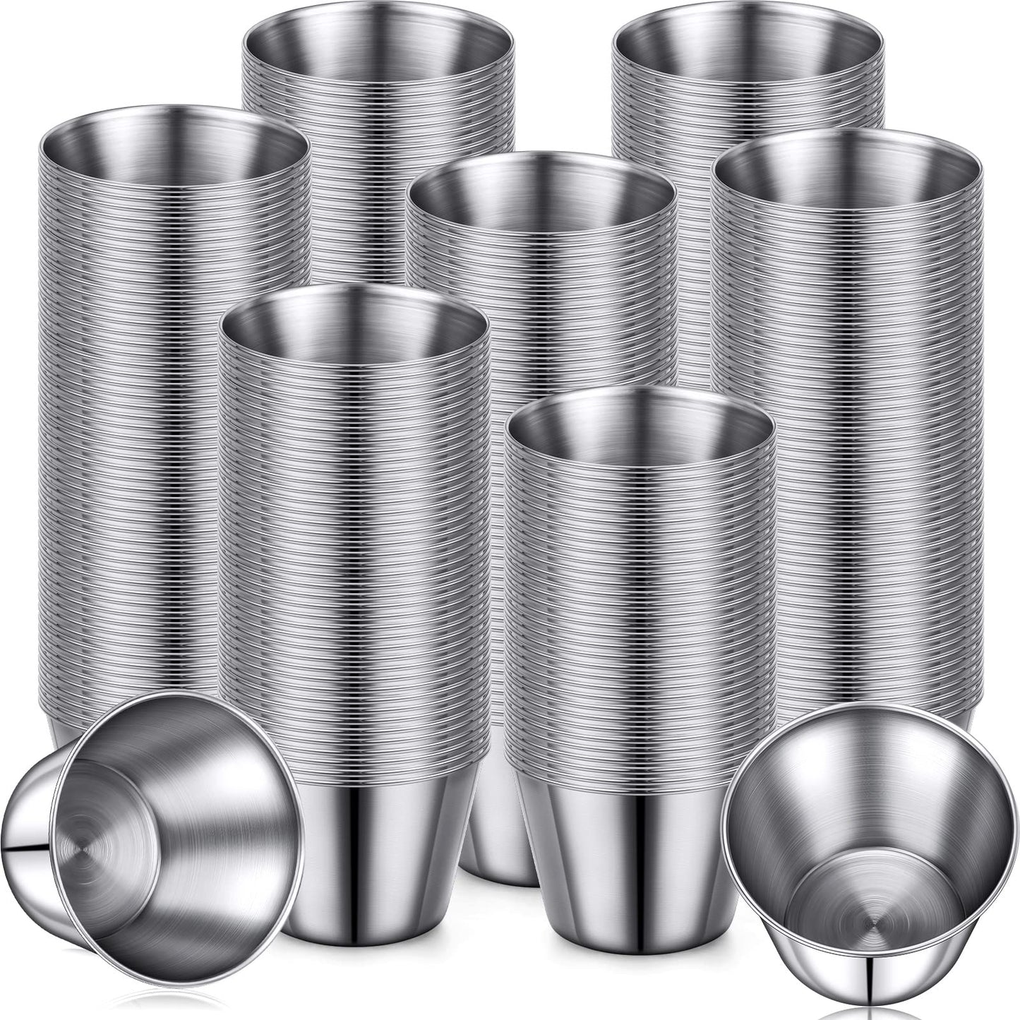 Remerry 500 Pcs Metal Sauce Cups Individual Salsa Metal Ramekins 2.5 oz Dipping Stainless Steel Sauce Cups Bulk Salsa Bowl Round Condiment Ramekins