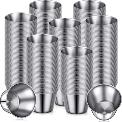 Remerry 500 Pcs Metal Sauce Cups Individual Salsa Metal Ramekins 2.5 oz Dipping Stainless Steel Sauce Cups Bulk Salsa Bowl Round Condiment Ramekins