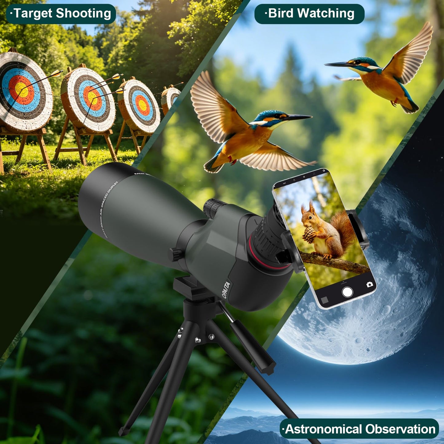 opaita 25-75x80 Spotting Scope for Target Shooting - HD Waterproof Scope for Hunting Bird Watching Wildlife Observation - High Powered Spotter Scope with BAK4 Prism Tripod & Phone Adapter