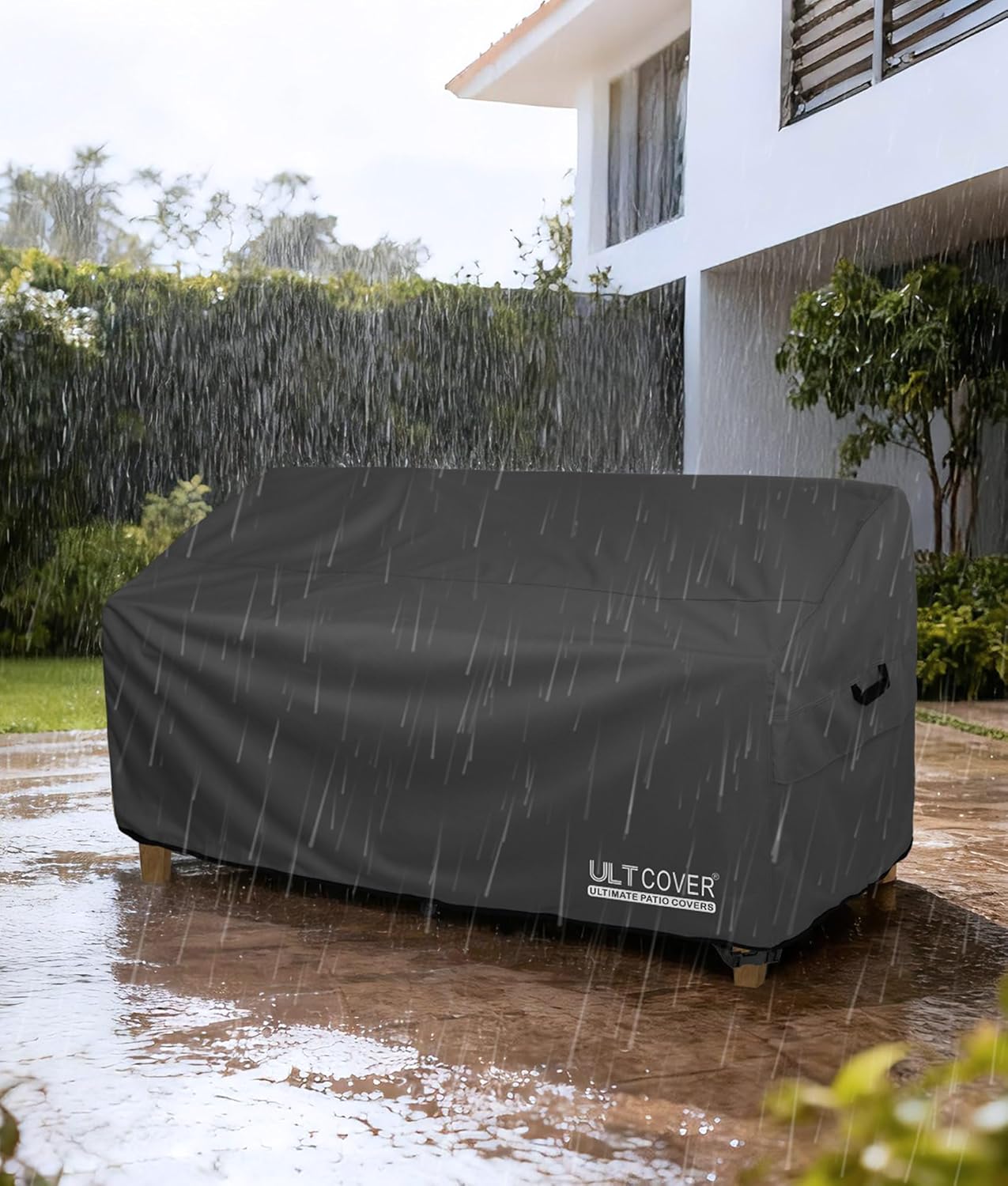 ULTCOVER Waterproof Patio Furniture Sofa Cover - 60W x 35D x 35H Inch for 2-Seater Loveseat | Black