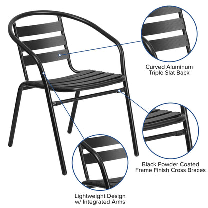 Flash Furniture TLH-ALUM-28SQ-017BK4-GG Lila 27.5'' Square Aluminum Indoor-Outdoor Table Set with 4 Slat Back Chairs, Black