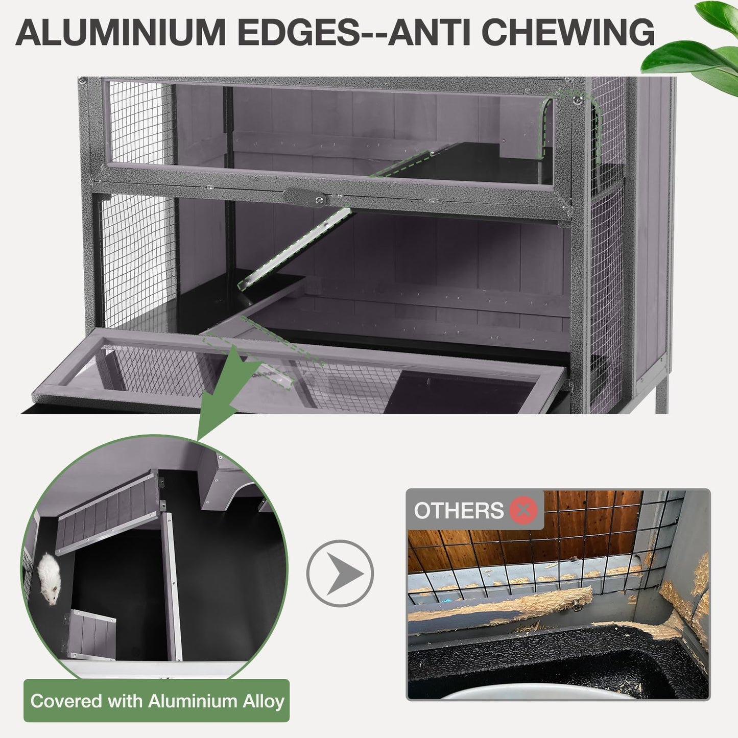 MEDEHOO Guinea Pig Cage, Moveable Metal Frame Hamster Cage Anti-Chewing with Aluminium Alloy Edge, Hideouts, Ramps, Seesaws Chewing Toy, Deeper Pull-Out Leakproof Tray for Indoor Outdoor(Grey)
