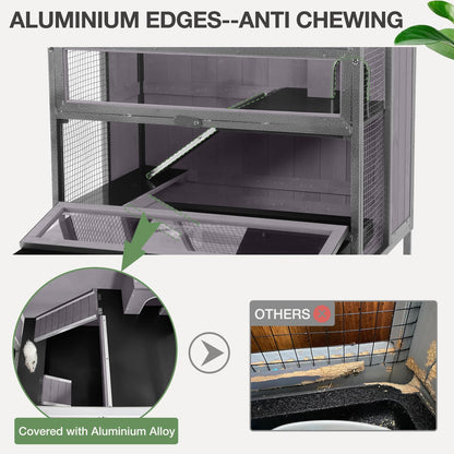 MEDEHOO Guinea Pig Cage, Moveable Metal Frame Hamster Cage Anti-Chewing with Aluminium Alloy Edge, Hideouts, Ramps, Seesaws Chewing Toy, Deeper Pull-Out Leakproof Tray for Indoor Outdoor(Grey)