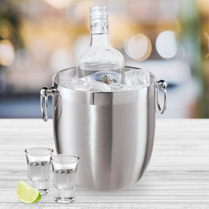 OGGI Double Wall Stainless Steel Ice Bucket - Insulated Ice Bucket with Elegant Steel Lid, Classic Handles Tongs - Great for Home Bar, Chilling Beer, Champagne and Wine - 3 qt (Pack of 3)