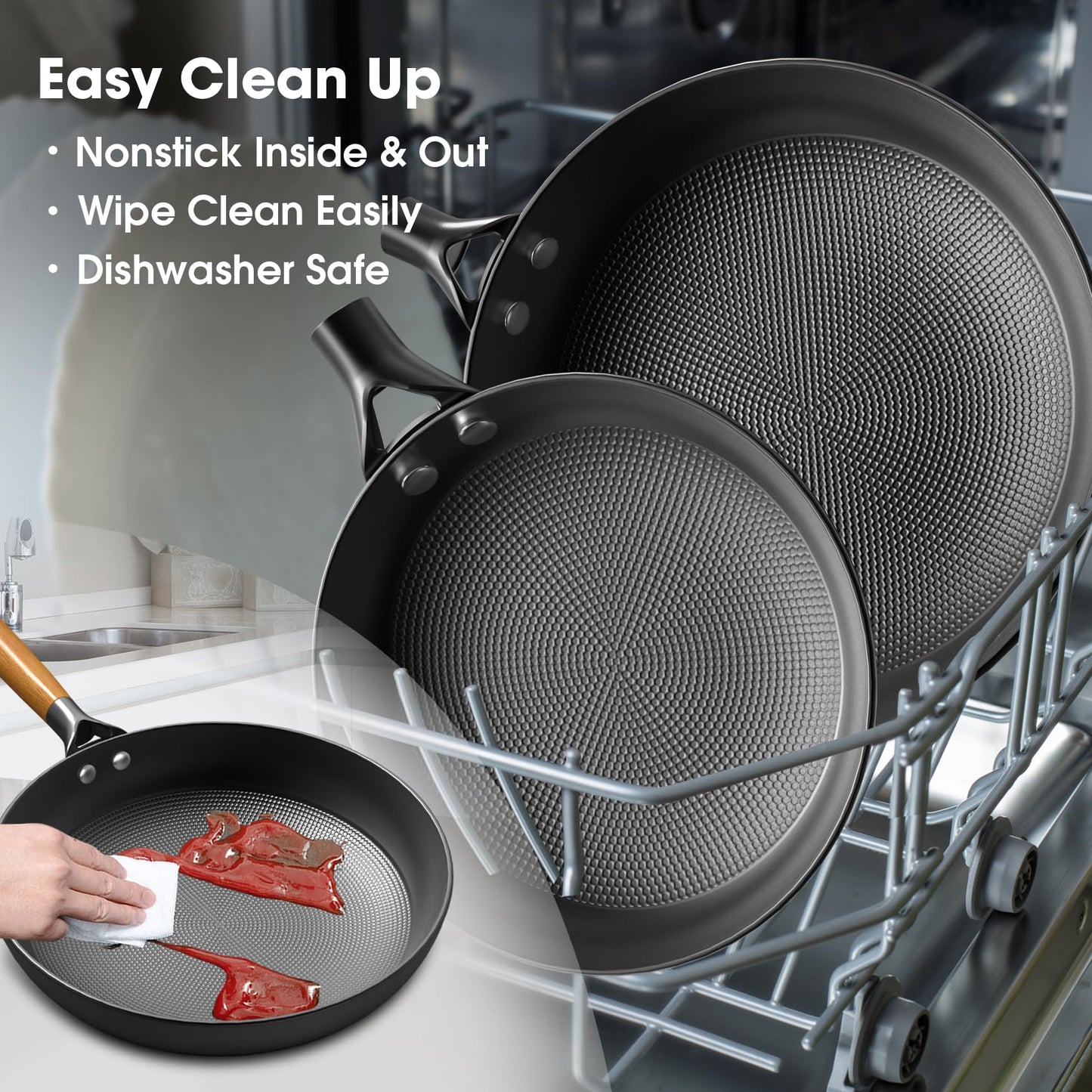 imarku Non Stick Frying Pans - 8 inch & 10 inch Frying Pan Nonstick Set, Honeycomb Lock Oil Cast Iron Skillets, Dishwasher Safe, Induction Compatible, Detachable Handle Pans, Best Gifts