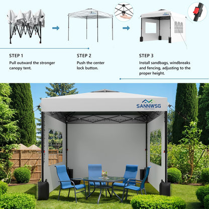 10X10 Pop Up Canopy Tent with 3 Sidewalls,Easy Up Canopy,Commercial Instant Shelter,Heavy Duty One Person Set Up Event Tent,White