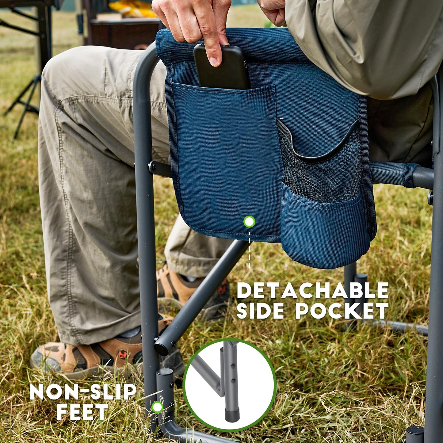 TIMBER RIDGE Aluminum Oversized Camping Chair, Lightweight Portable Directors Chair with Side Table Detachable Side Pocket for Outdoor Camping, Lawn, Picnic, Support 400lbs Blue 2 Pack