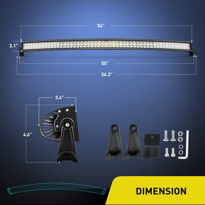 Nilight 54 Inch 312W Curved Spot Flood Combo Led Light Bar LED Off Road Light Driving Light and 1PC 14AWG 12V 5Pin Rocker Switch Wiring Harness Kit - 1 Lead