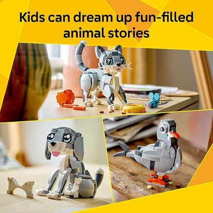 LEGO Creator 3 in 1 Playful Cat Toy - Building Toy with 3 Building Options Cat Dog or Pigeon - Birthday Gift for Kids - Animal Figures for Kids Girls and Boys Ages 8+ - 31163