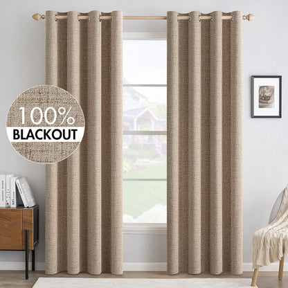 MIULEE Blackout Linen Textured Curtains - Thermal Insulated Room Darkening Drapes | Copper Brown, 52 x 108 Inch (2 Panels)