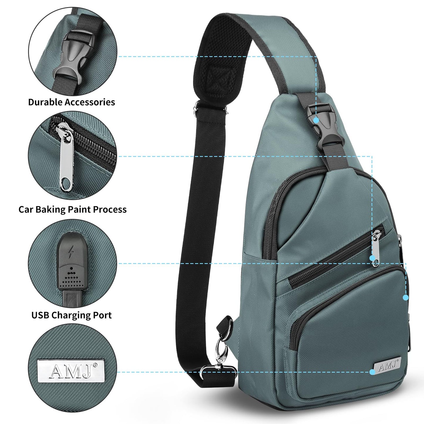 AMJ Crossbody Sling Bag Men Women, Casual Shoulder Backpack, Chest Daypack Satchel for Hiking Travel