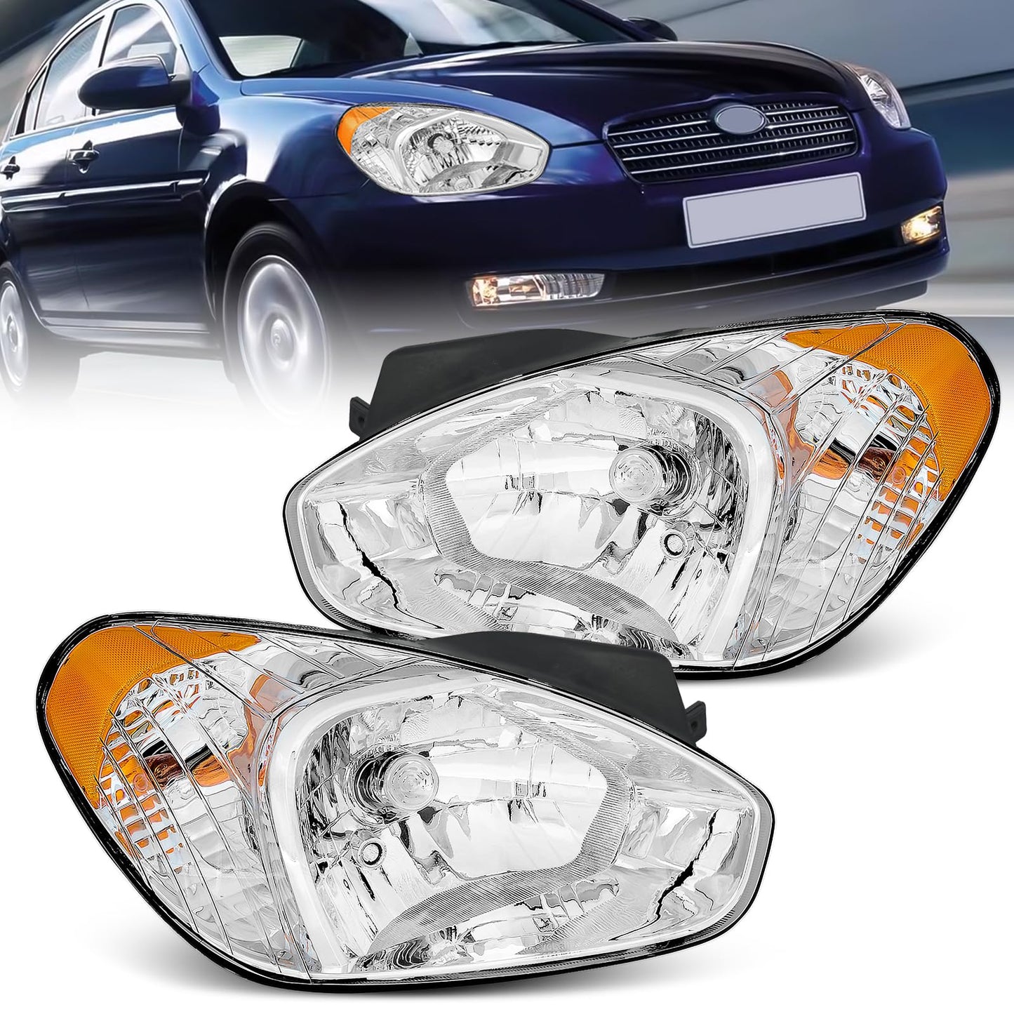 XGWZ Headlights Compatible with 2006 2007 2008 2009 2010 2011 Hyundai Accent, Passenger and Driver Side