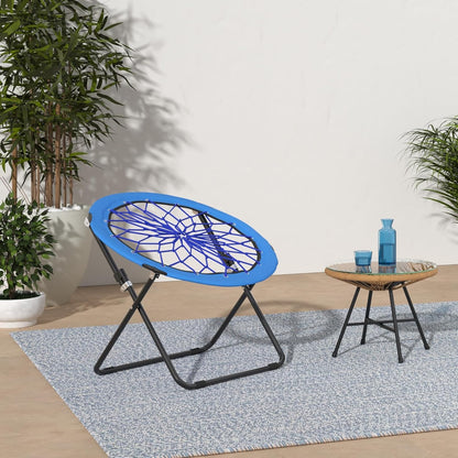 CAMP SOLUTIONS 2 Pack Bungee Bunjo Folding Chair, Saucer Dish Chair Bunjo Chair Outdoor Indoor Use for Camping Game& Recreation Room Livingroom Study (BLUE-2PK)