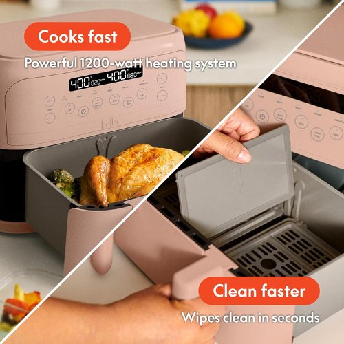 Bella 4 Qt TriZone Air Fryer - EverGood™ Ceramic Nonstick, Dual Basket Design, Digital Touchscreen, 1200 Watt, Blossom