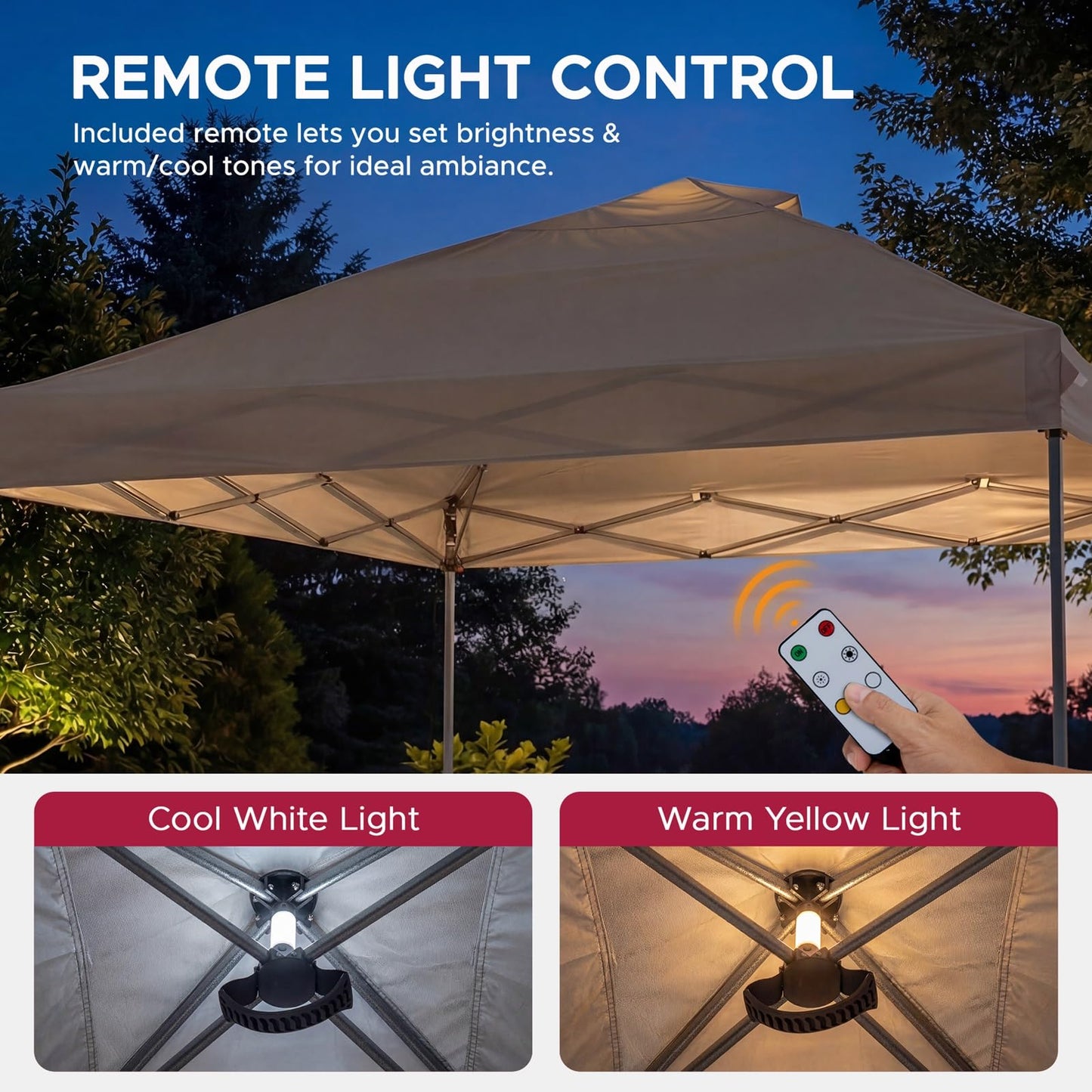 SUNJOY 10ftx10ft Instant Canopy POP UP Gazebo,Easy up,with Detachable LED Light,Remote Control,with Carry Bag for Patio Deck Garden and Beach,Gray