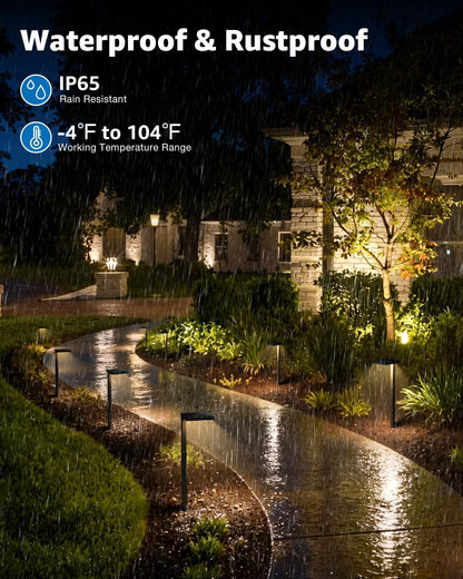 SUNVIE All-in-ONE Landscape Lighting Kit 6-Pack Anti-glare LED Pathway Lights, 2-Pack Spotlights, 60W Transformer, 100FT 16/2 AWG Wire and Connectors Outdoor Landscape Lighting for Walkway Garden Yard