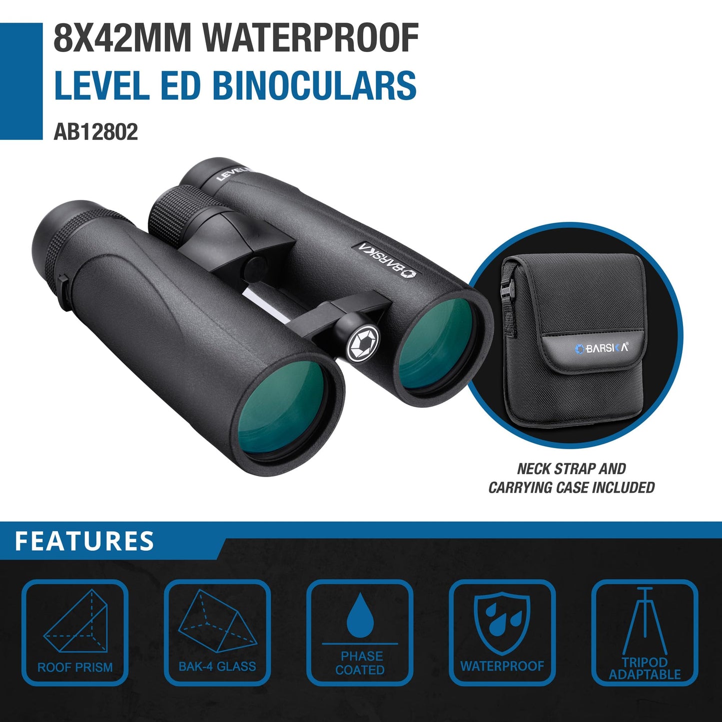 BARSKA unisex adult AB12802 8x42 Barska Level ED Waterproof Binoculars, Black, 8x42mm US