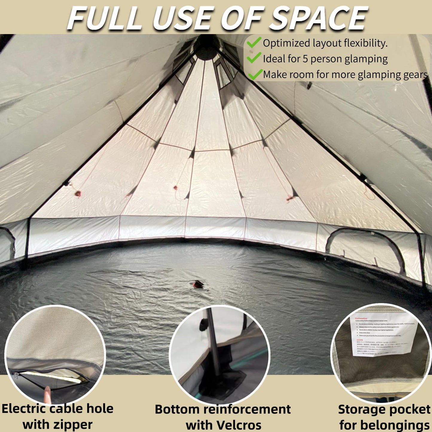 DANCHEL OUTDOOR B2A Portable Bell Tent Yurt No Center Pole with 4 Season Waterproof Rain Fly 4 Person Camping Glamping